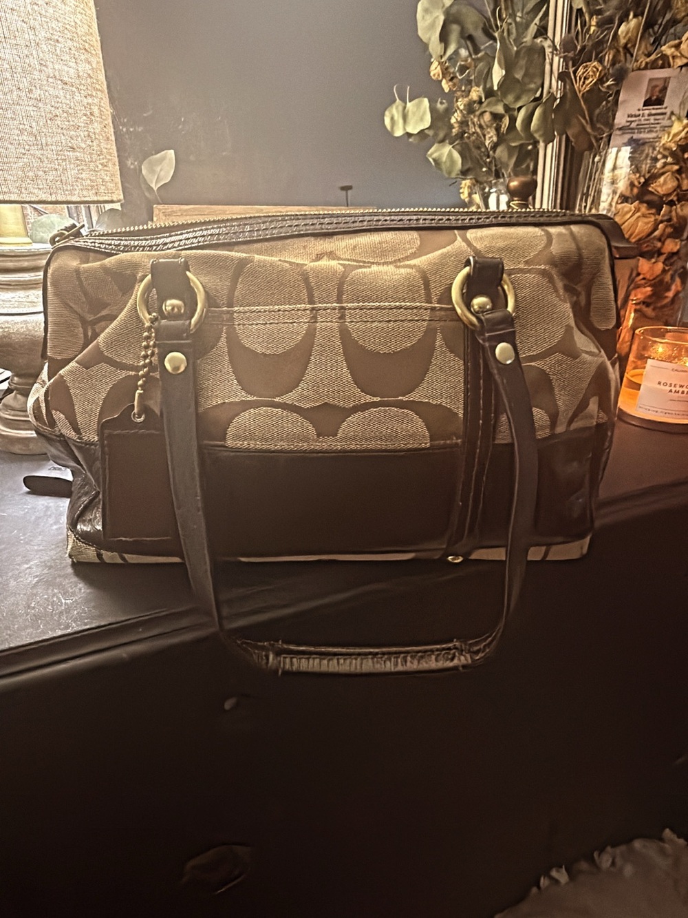 Coach Signature Canvas and Leather Brown Shoulder Bag